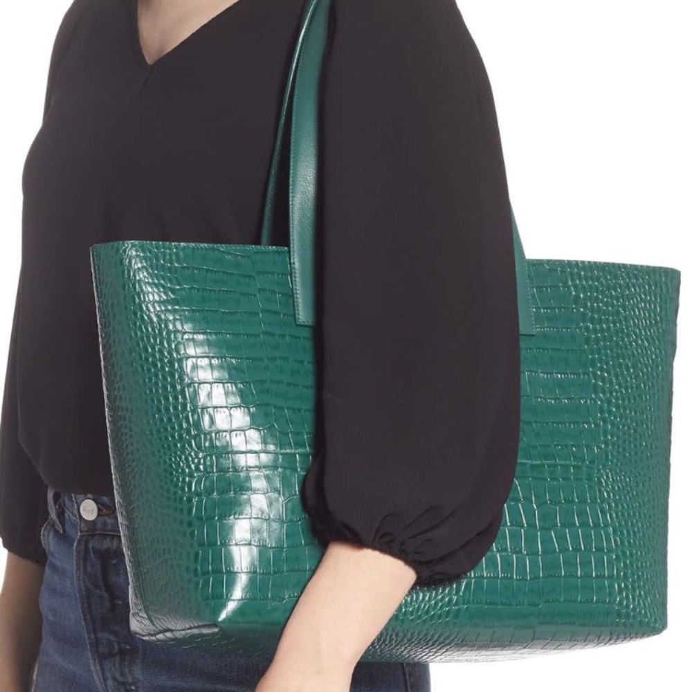Celia Croc Embossed Green Leather Tote